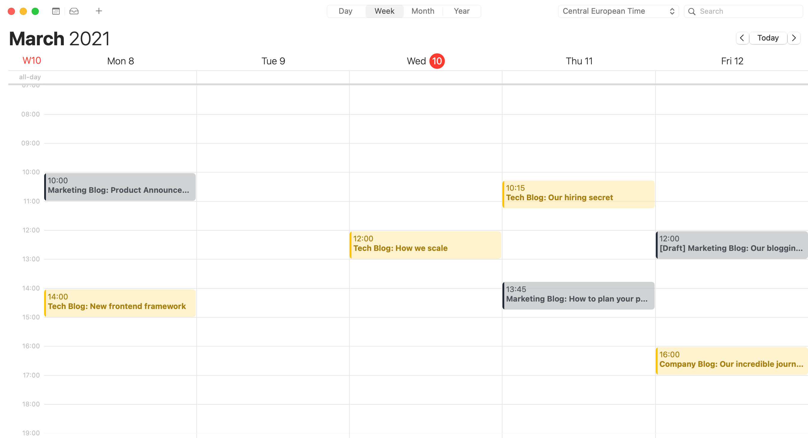 Apple Calendar showing all your blog posts in one place